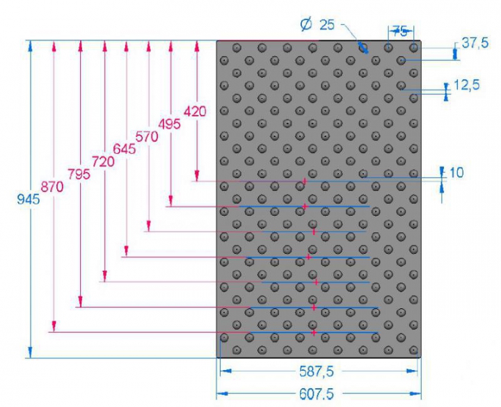 Côtes pour dalle podotactile Larg. 607.5mm